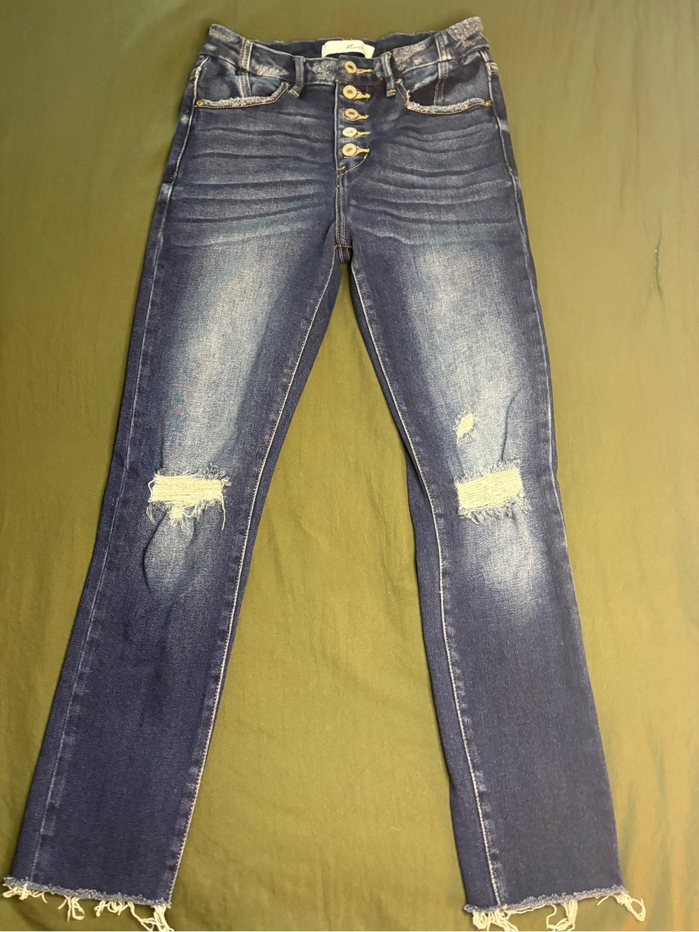 KanCan Dark Blue Distressed Skinny Jeans with Button Fly